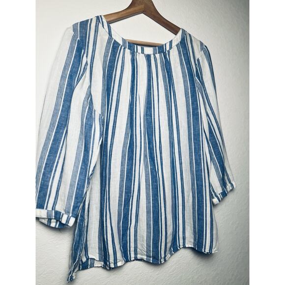 Boden 100% Linen Striped 3/4 Sleeve Tunic Blouse Sz 14 Button Back Nautical Boho - Picture 7 of 12